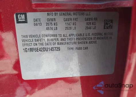 2013 Chevrolet Volt из США, поврежденный, VIN 1G1RF6E42DU145729